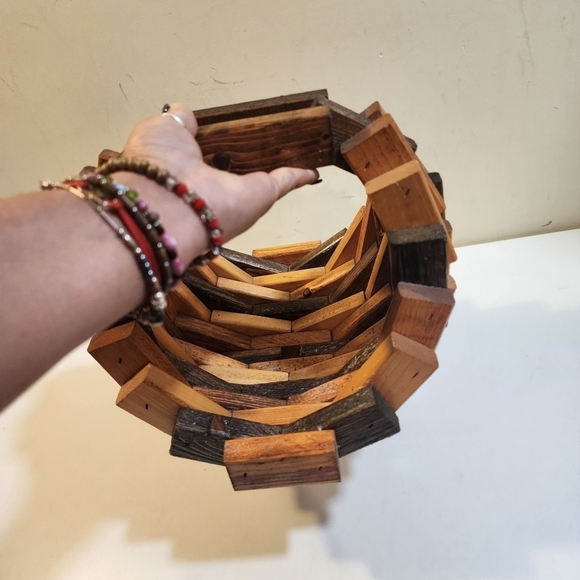 Vintage Wood Block Basket decor - Picture 3 of 11